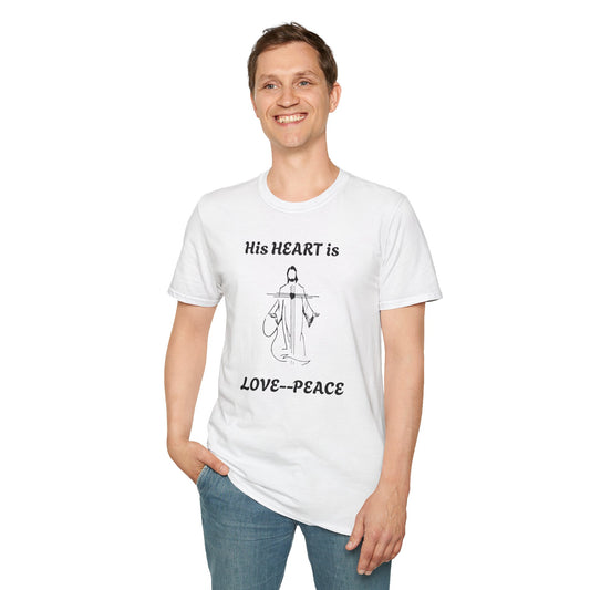 His Heart is Love-Peace Graphic T-Shirt, Unisex Spiritual Tee, Positive Vibe Shirt, Casual Gift for Friends and Family, Unique Faith Apparel