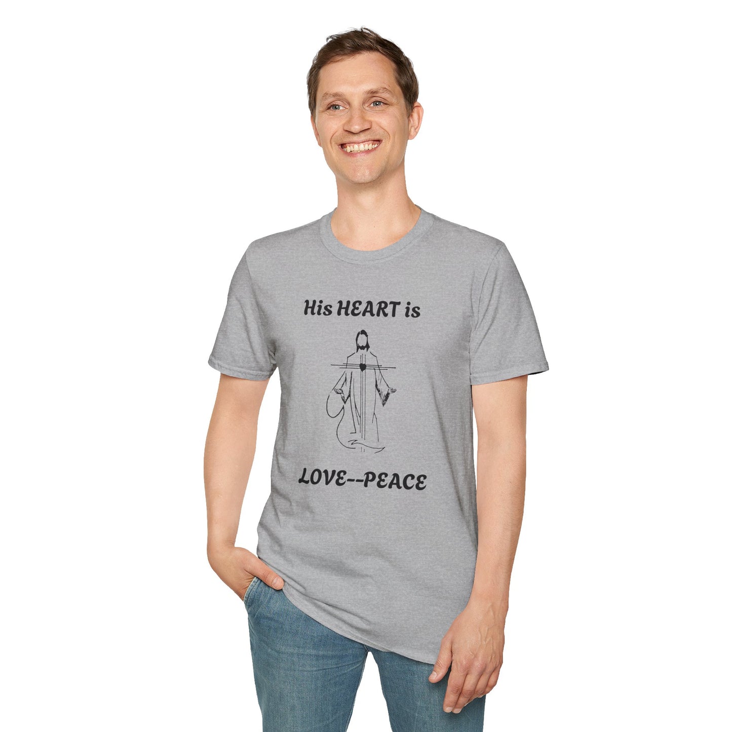 His Heart is Love-Peace Graphic T-Shirt, Unisex Spiritual Tee, Positive Vibe Shirt, Casual Gift for Friends and Family, Unique Faith Apparel