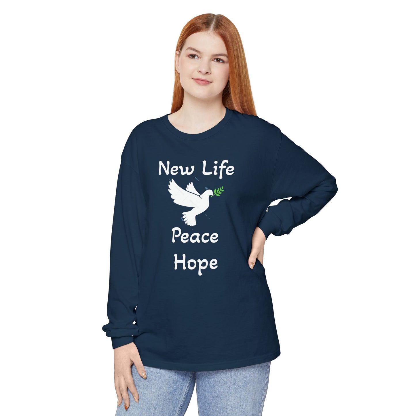 New Life-Peace Hope-Dove with Olive Branch Long Sleeve T-Shirt