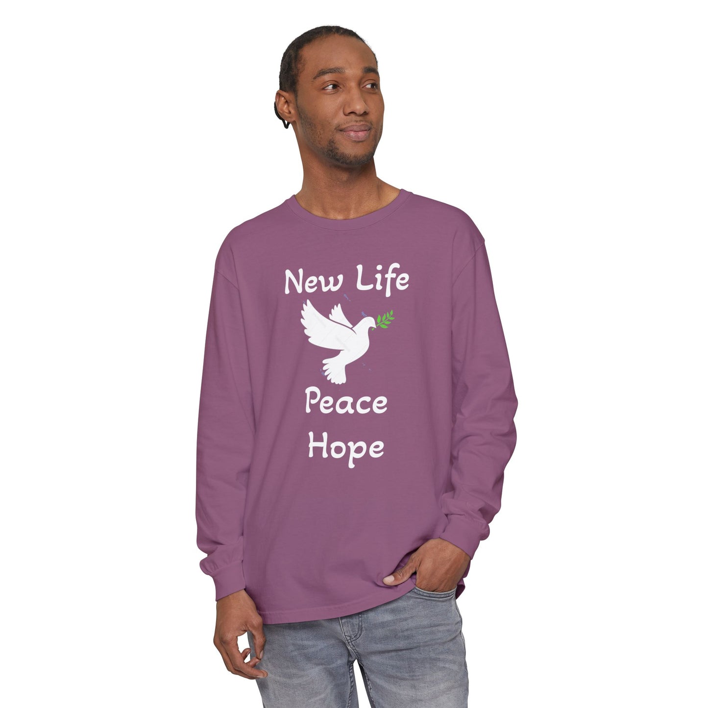 New Life-Peace Hope-Dove with Olive Branch Long Sleeve T-Shirt