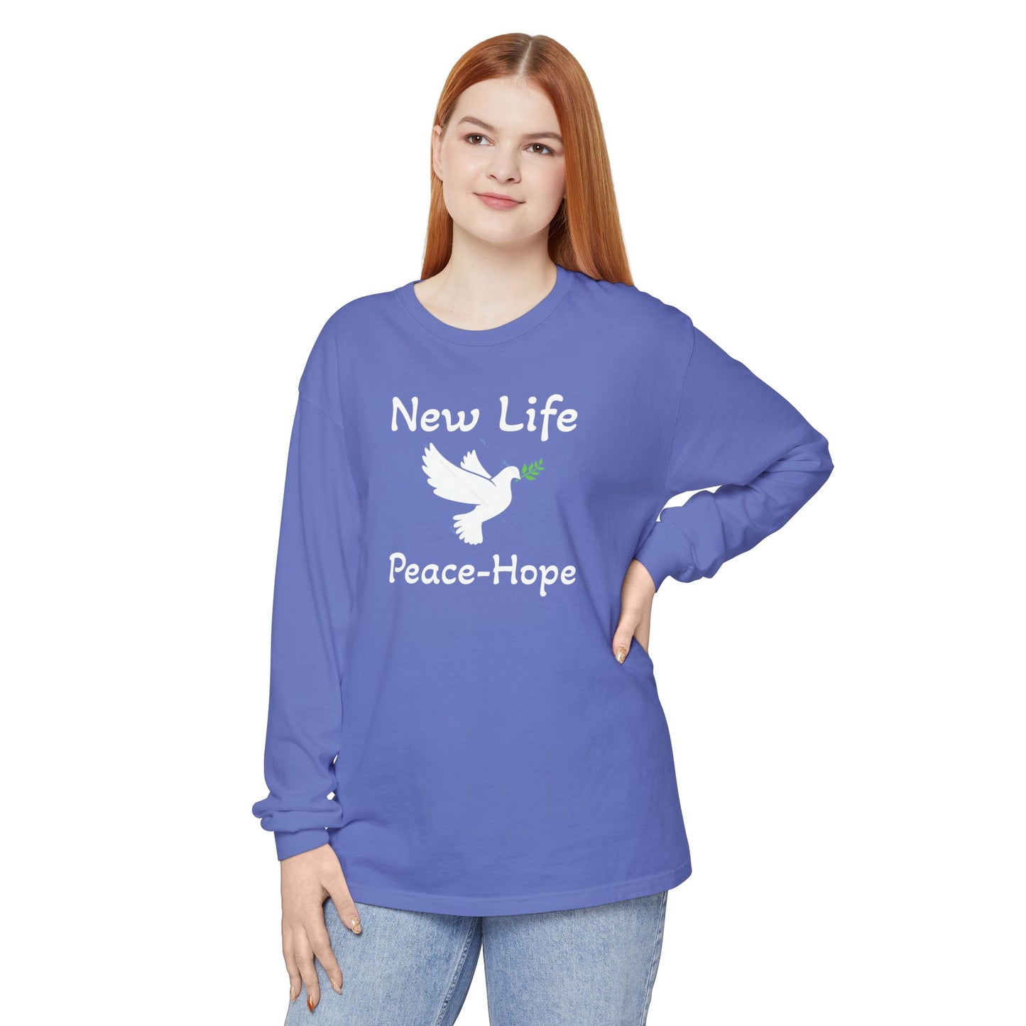 New Life-Peace Hope-Dove with Olive Branch Long Sleeve T-Shirt