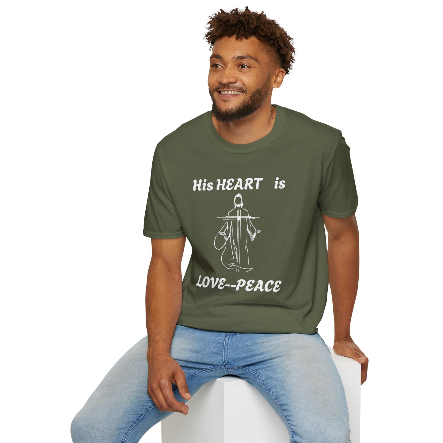 Christian Graphic Jesus  "His Heart is Love Peace" T-shirt