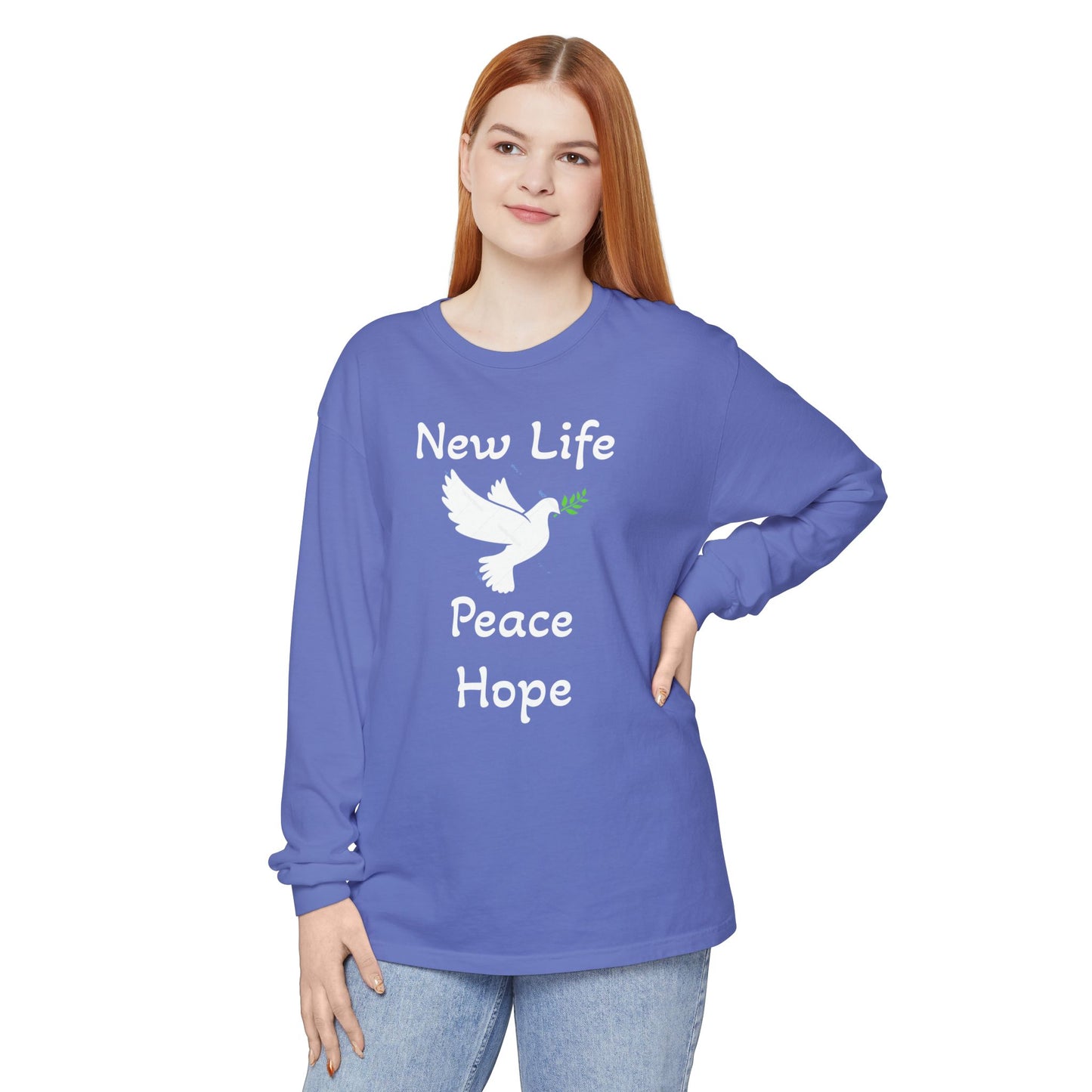 New Life-Peace Hope-Dove with Olive Branch Long Sleeve T-Shirt