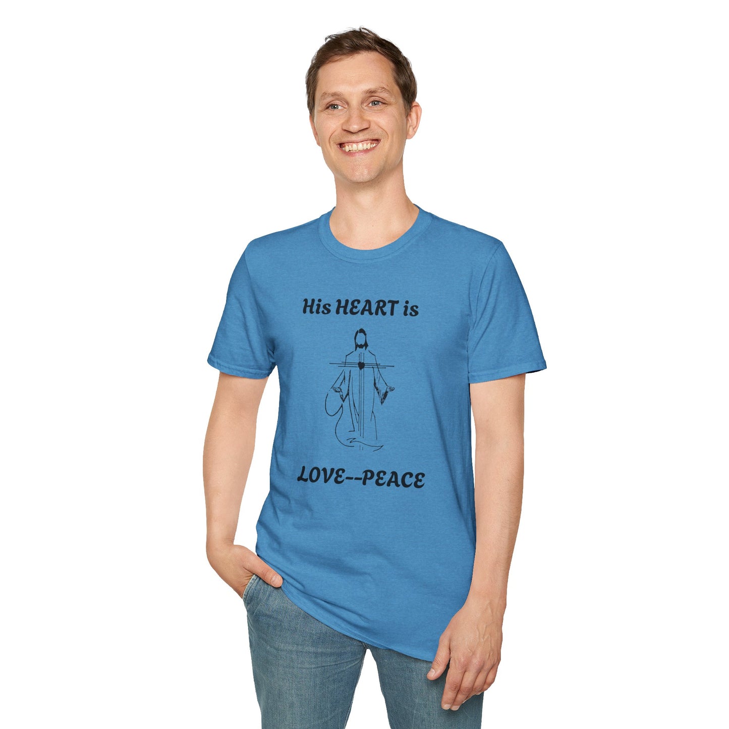 His Heart is Love-Peace Graphic T-Shirt, Unisex Spiritual Tee, Positive Vibe Shirt, Casual Gift for Friends and Family, Unique Faith Apparel