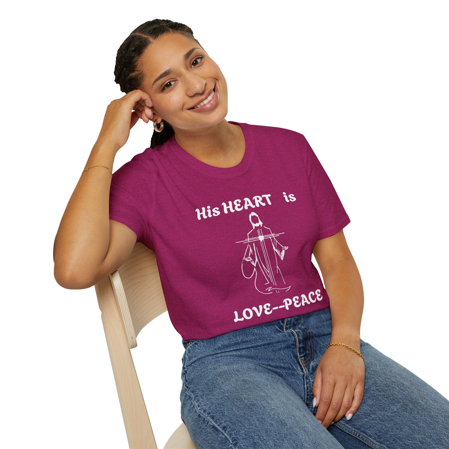 Christian Graphic Jesus  "His Heart is Love Peace" T-shirt