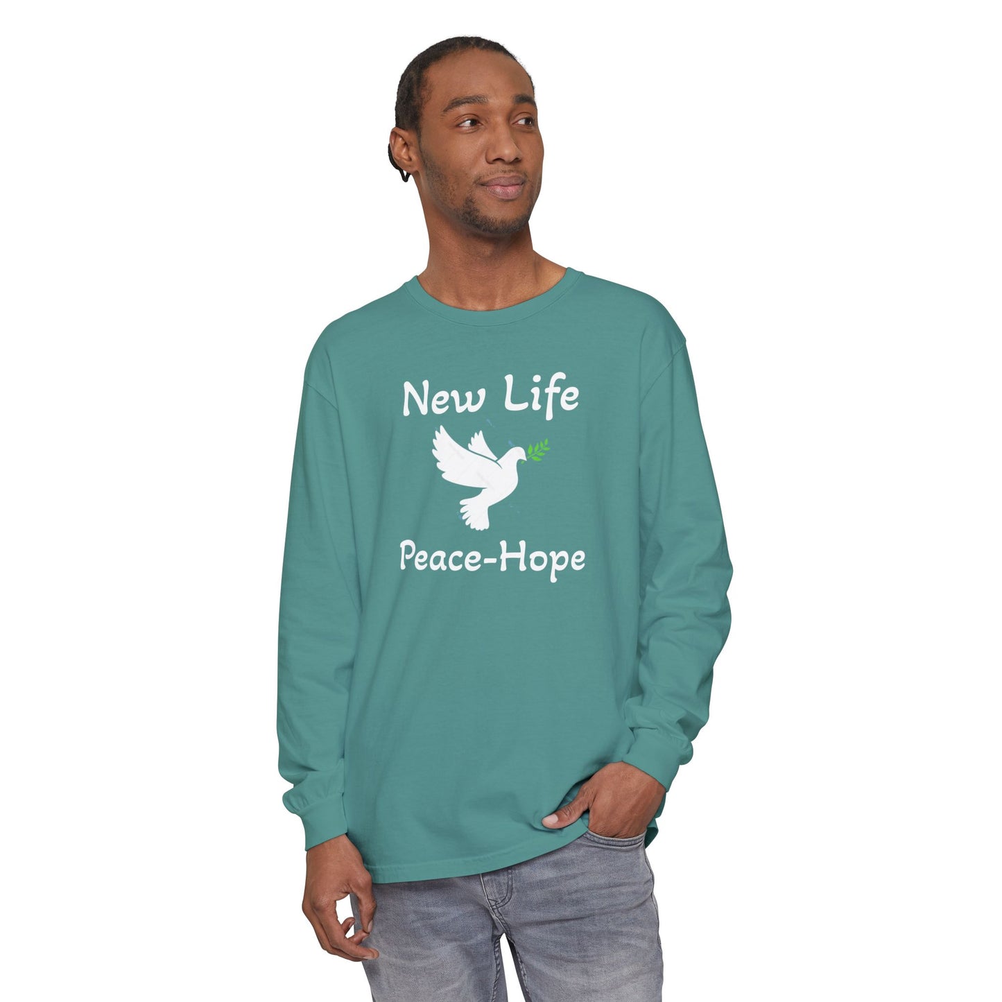 New Life-Peace Hope-Dove with Olive Branch Long Sleeve T-Shirt