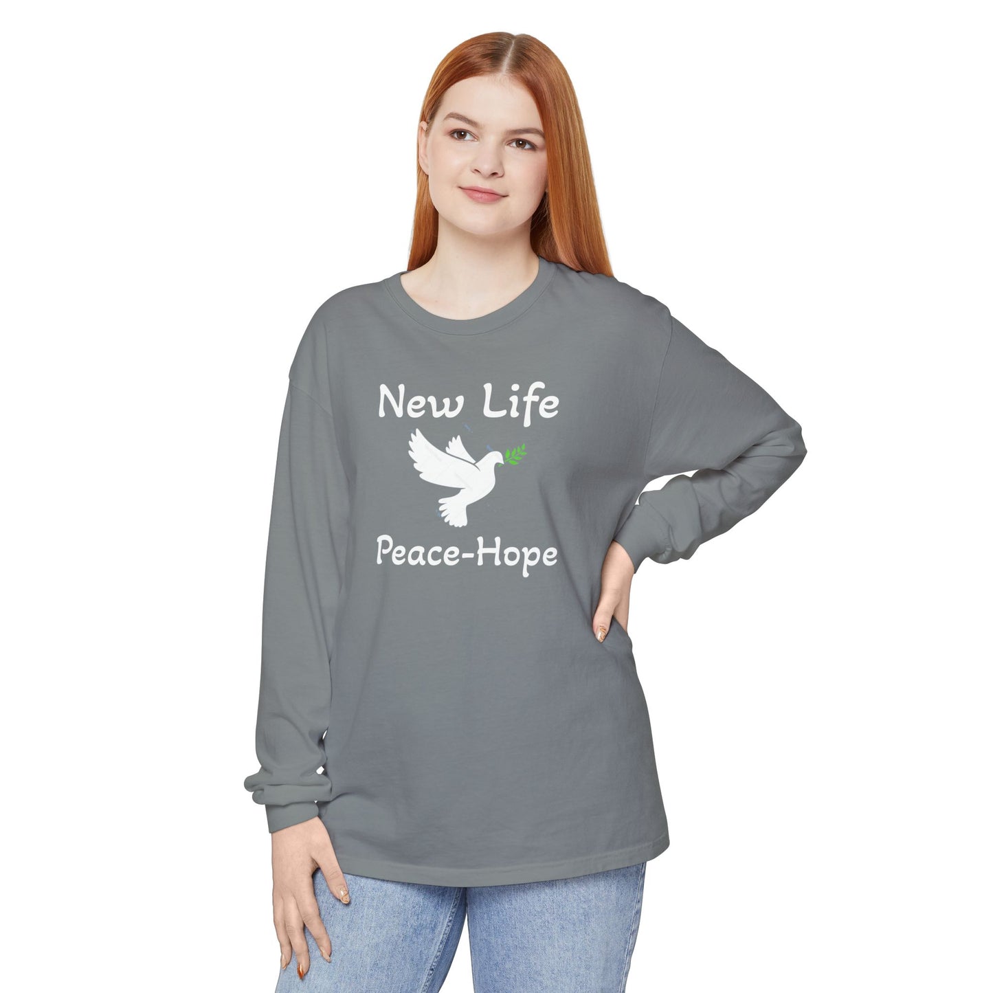 New Life-Peace Hope-Dove with Olive Branch Long Sleeve T-Shirt