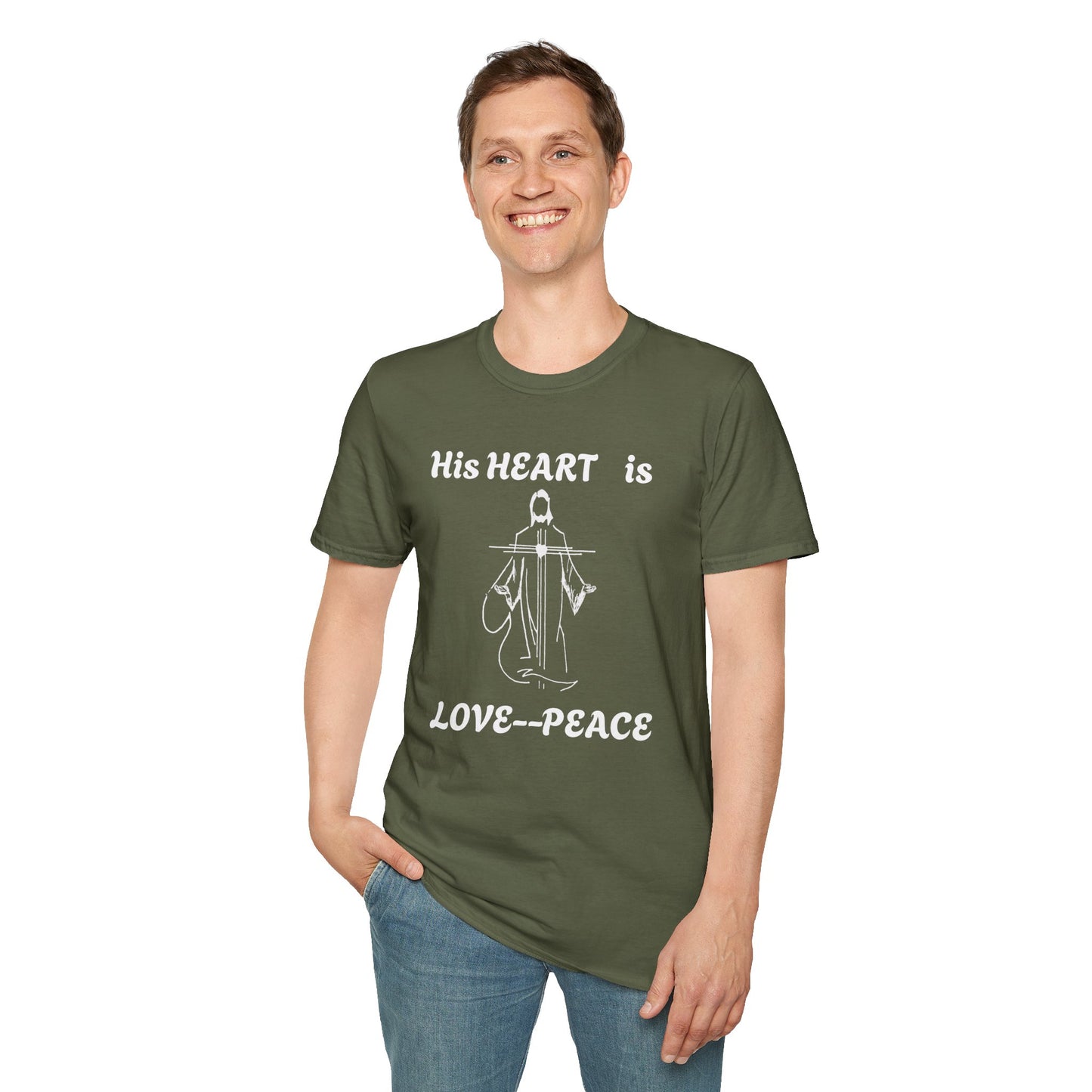 Christian Graphic Jesus  "His Heart is Love Peace" T-shirt