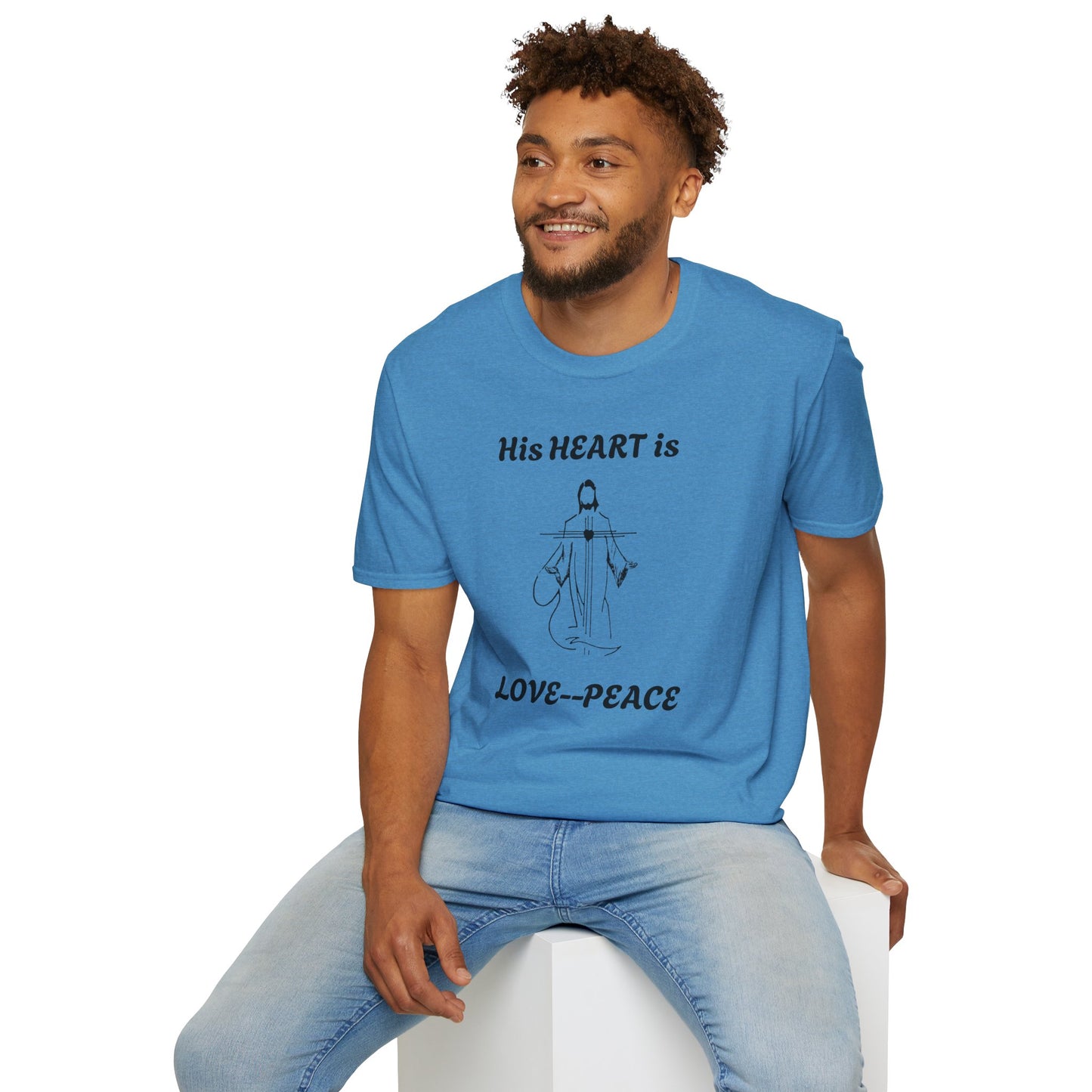 His Heart is Love-Peace Graphic T-Shirt, Unisex Spiritual Tee, Positive Vibe Shirt, Casual Gift for Friends and Family, Unique Faith Apparel