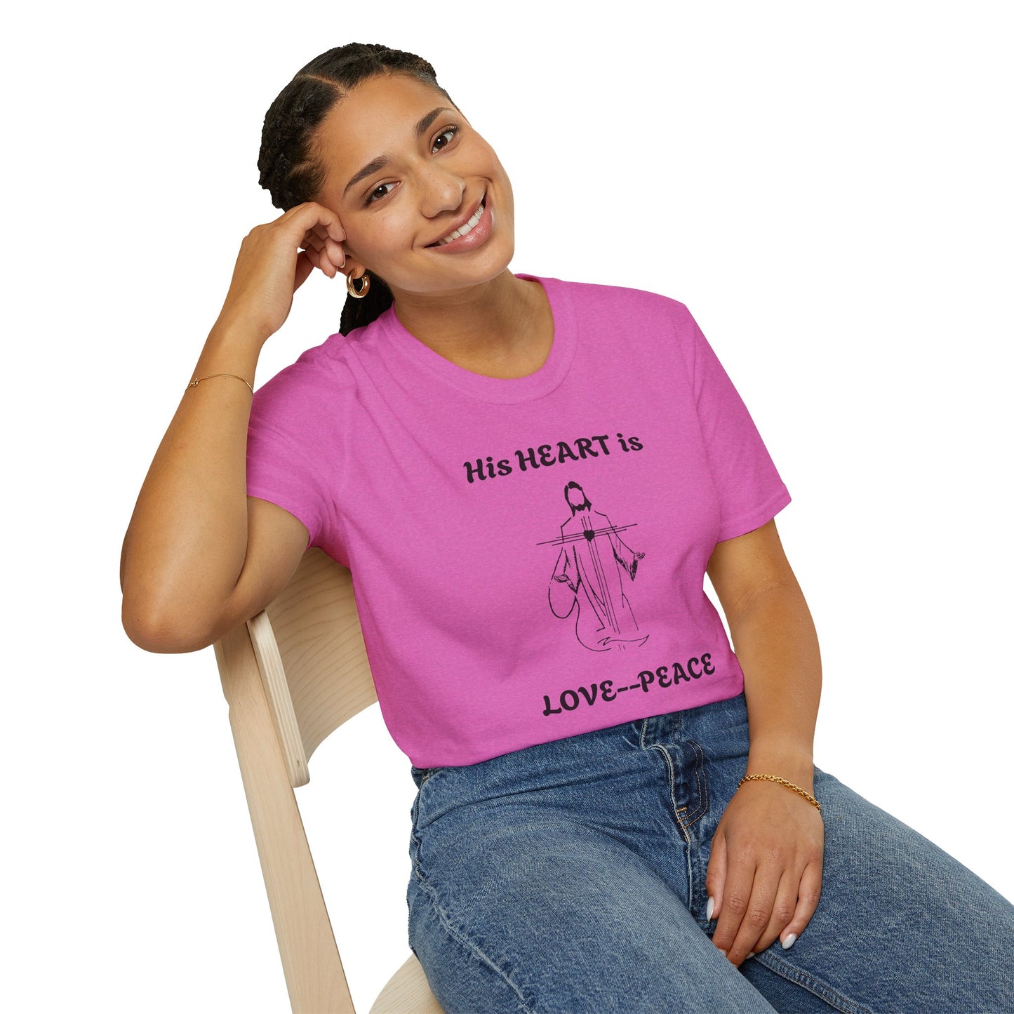 His Heart is Love-Peace Graphic T-Shirt, Unisex Spiritual Tee, Positive Vibe Shirt, Casual Gift for Friends and Family, Unique Faith Apparel