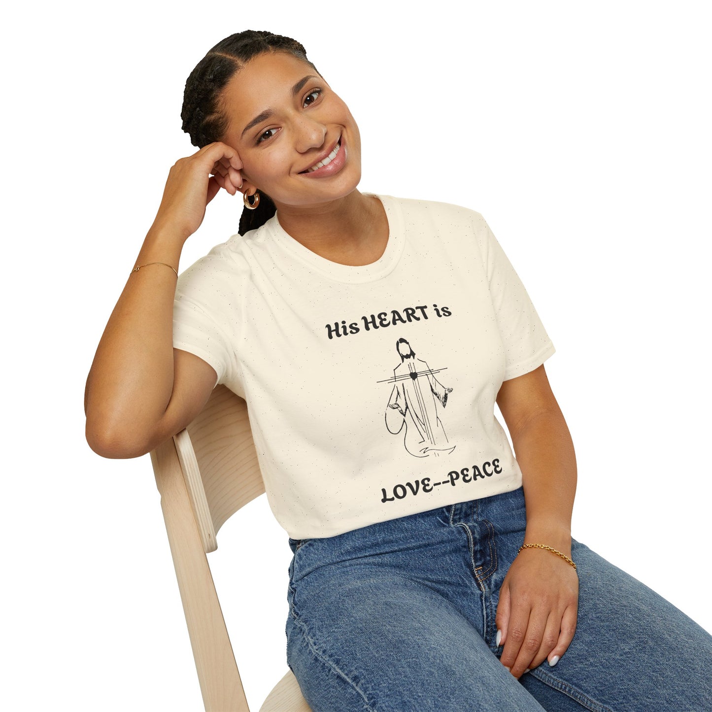 His Heart is Love-Peace Graphic T-Shirt, Unisex Spiritual Tee, Positive Vibe Shirt, Casual Gift for Friends and Family, Unique Faith Apparel