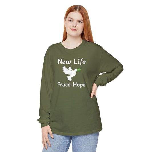 New Life-Peace Hope-Dove with Olive Branch Long Sleeve T-Shirt