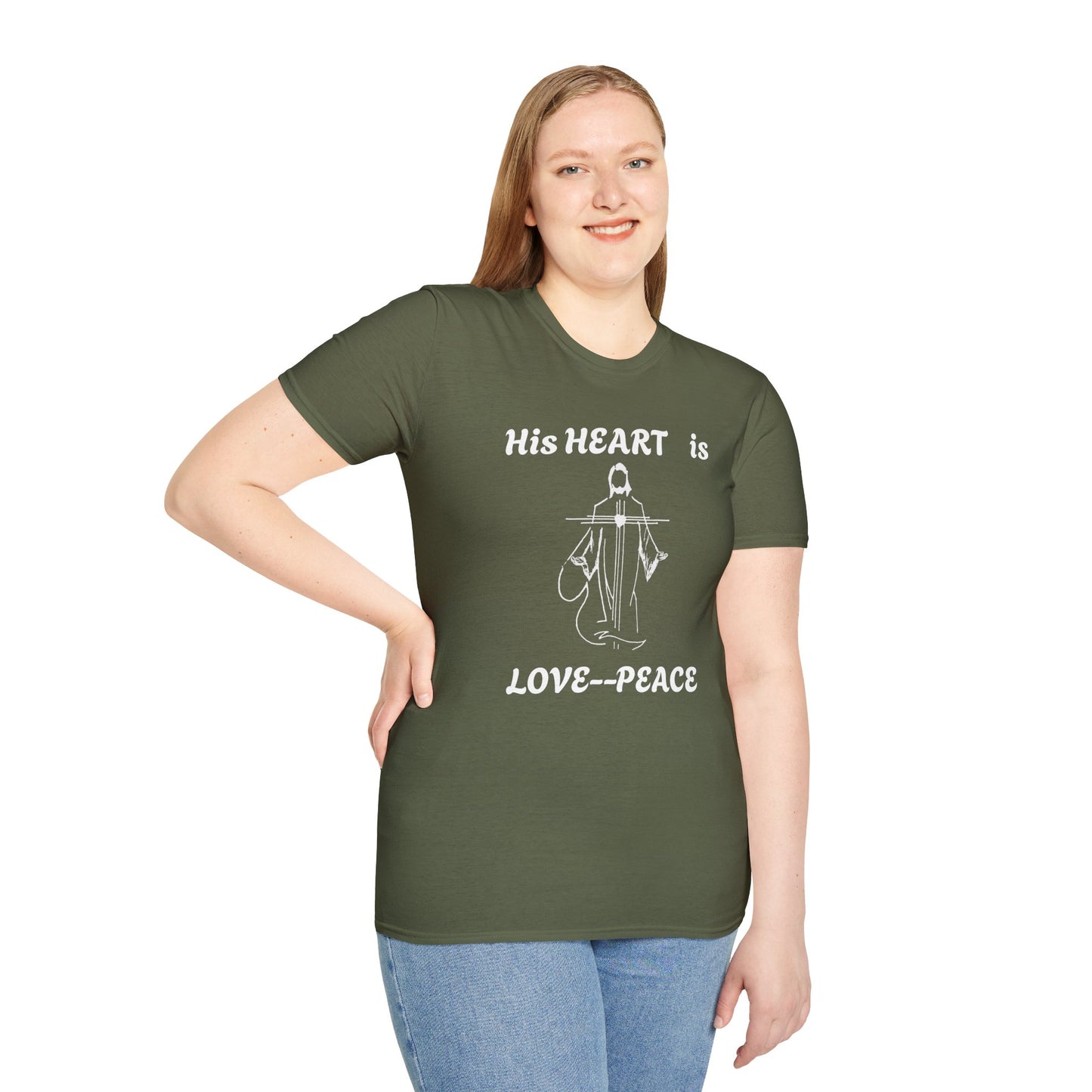 Christian Graphic Jesus  "His Heart is Love Peace" T-shirt