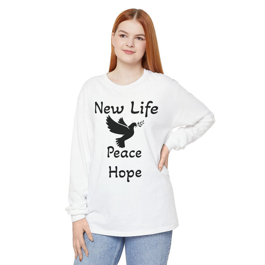 New Life- Peace Hope- Dove with Olive Branch Long Sleeve T-Shirt