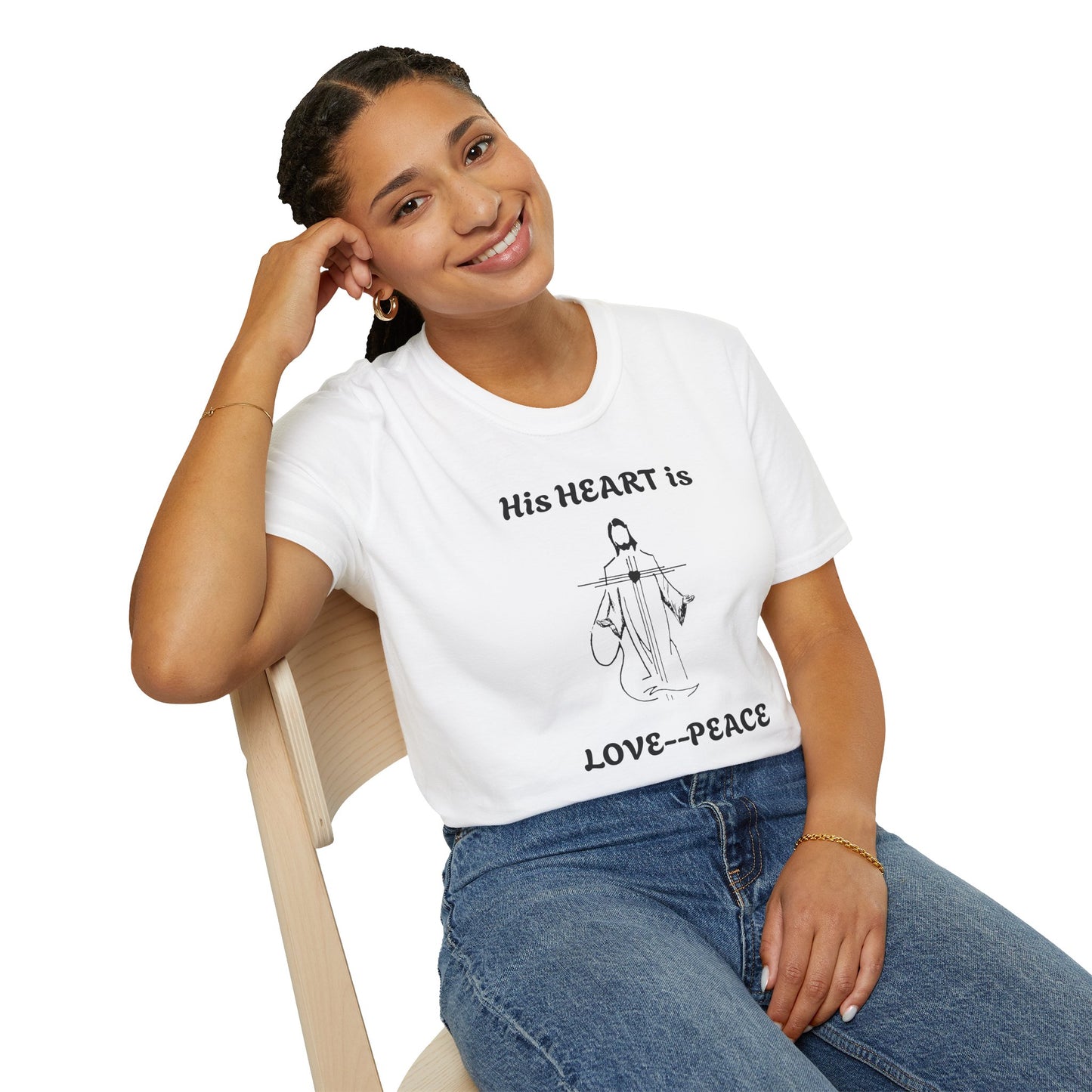 His Heart is Love-Peace Graphic T-Shirt, Unisex Spiritual Tee, Positive Vibe Shirt, Casual Gift for Friends and Family, Unique Faith Apparel