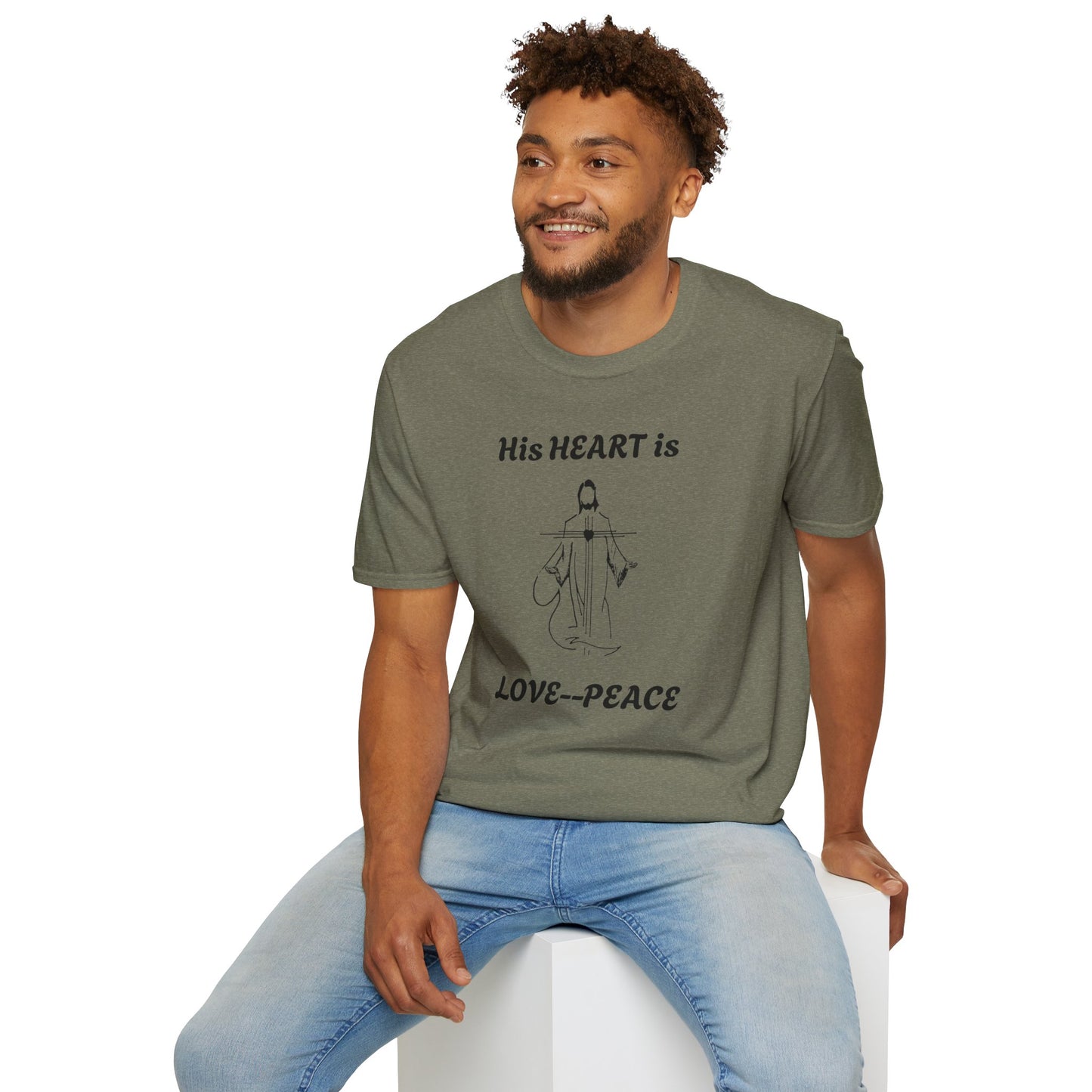 His Heart is Love-Peace Graphic T-Shirt, Unisex Spiritual Tee, Positive Vibe Shirt, Casual Gift for Friends and Family, Unique Faith Apparel
