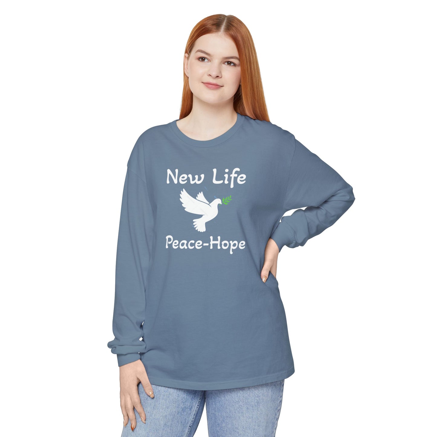 New Life-Peace Hope-Dove with Olive Branch Long Sleeve T-Shirt