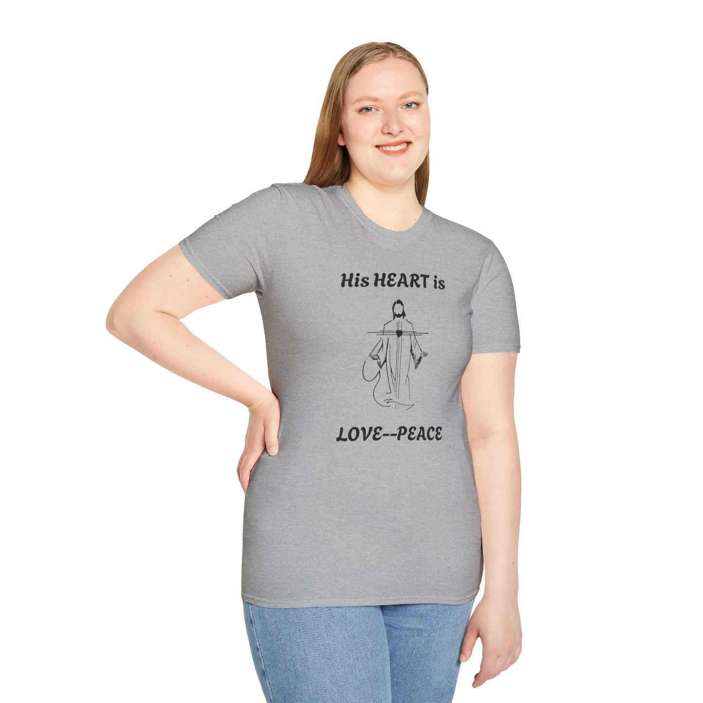 His Heart is Love-Peace Graphic T-Shirt, Unisex Spiritual Tee, Positive Vibe Shirt, Casual Gift for Friends and Family, Unique Faith Apparel