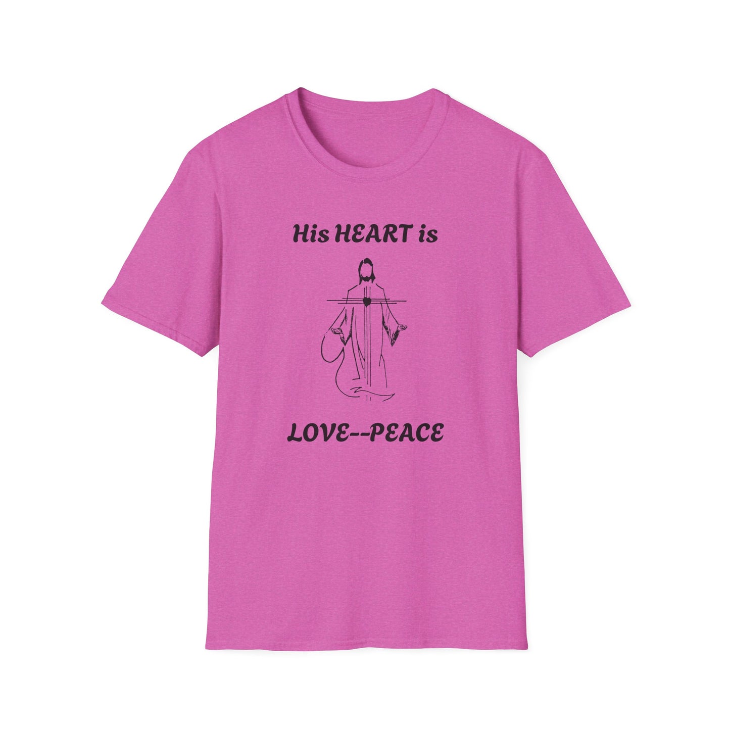 His Heart is Love-Peace Graphic T-Shirt, Unisex Spiritual Tee, Positive Vibe Shirt, Casual Gift for Friends and Family, Unique Faith Apparel