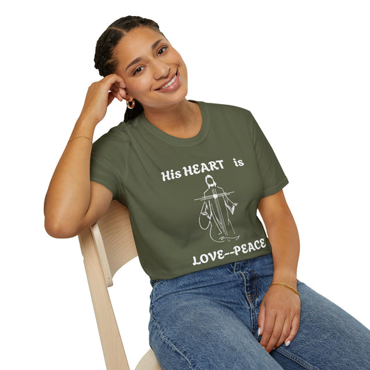 Christian Graphic Jesus  "His Heart is Love Peace" T-shirt