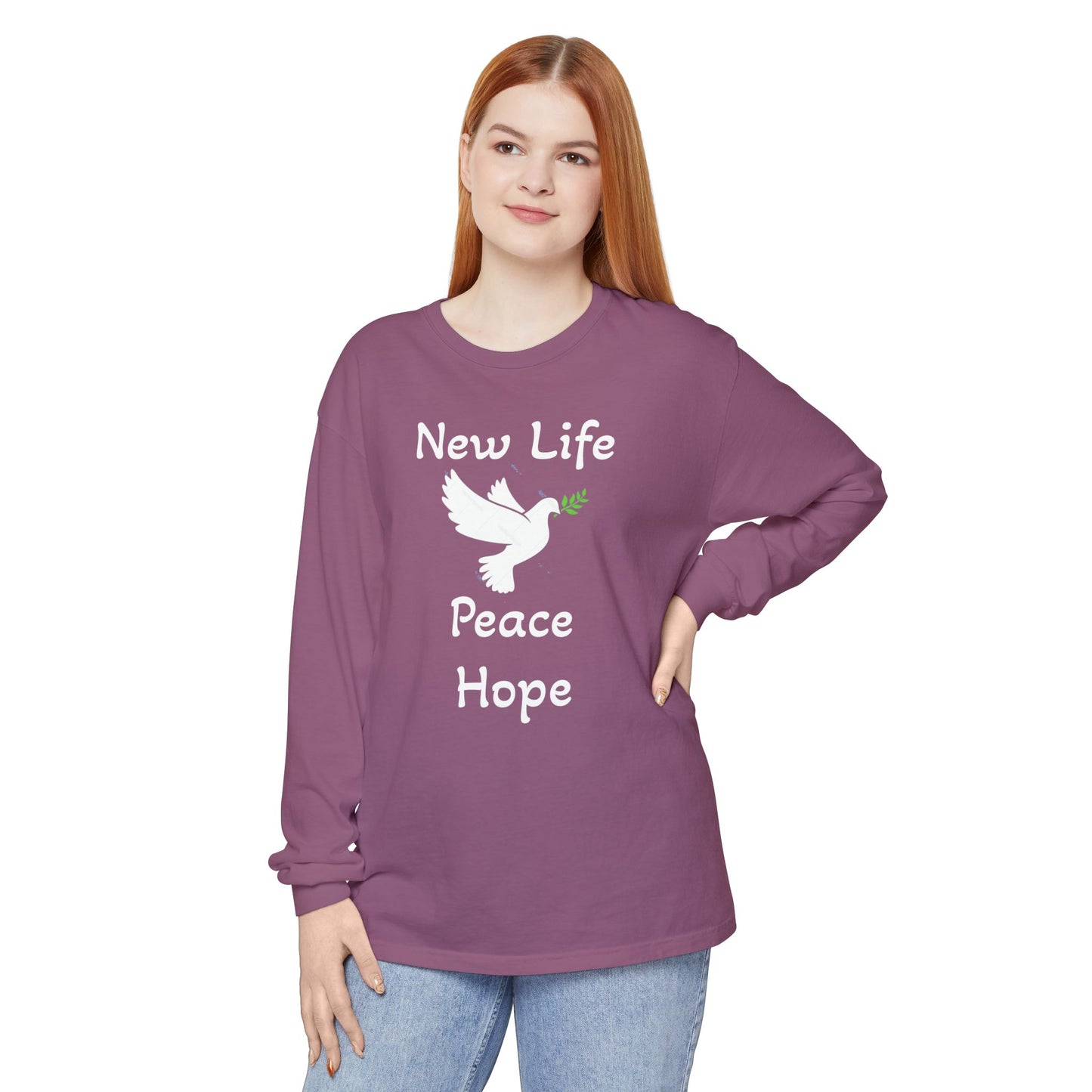 New Life-Peace Hope-Dove with Olive Branch Long Sleeve T-Shirt
