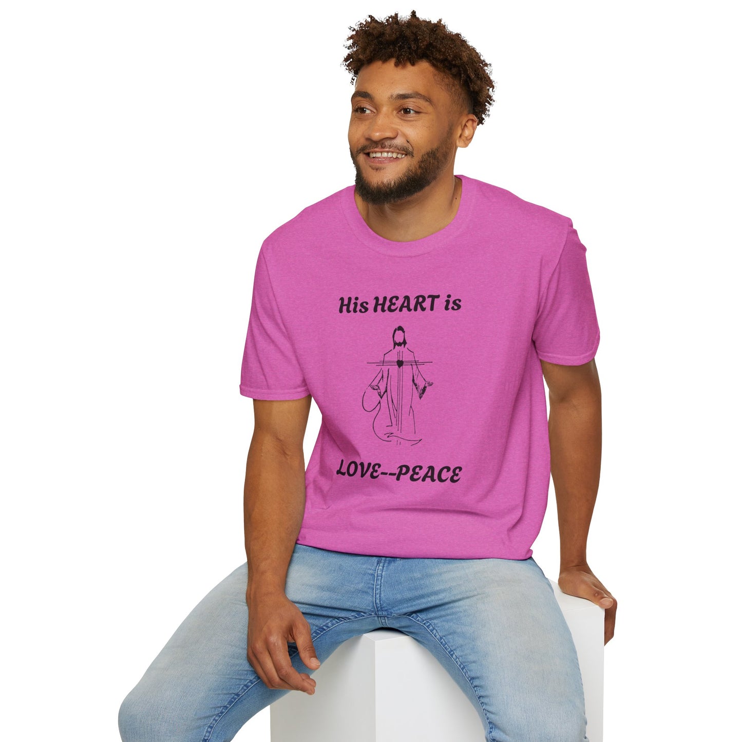 His Heart is Love-Peace Graphic T-Shirt, Unisex Spiritual Tee, Positive Vibe Shirt, Casual Gift for Friends and Family, Unique Faith Apparel
