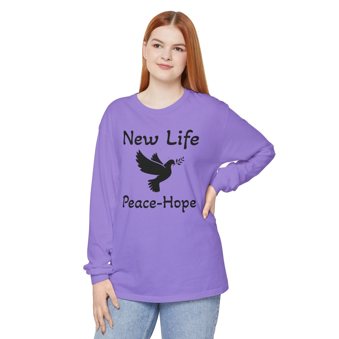 New Life- Peace Hope- Dove with Olive Branch Long Sleeve T-Shirt