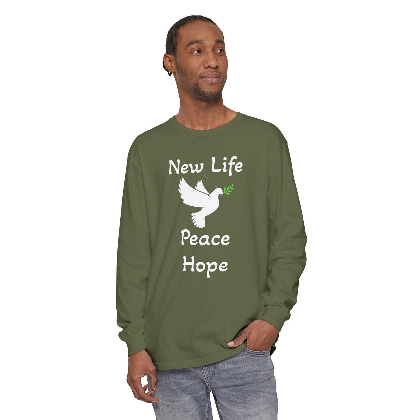 New Life-Peace Hope-Dove with Olive Branch Long Sleeve T-Shirt