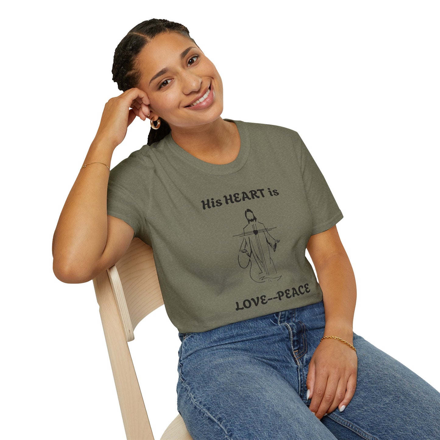 His Heart is Love-Peace Graphic T-Shirt, Unisex Spiritual Tee, Positive Vibe Shirt, Casual Gift for Friends and Family, Unique Faith Apparel