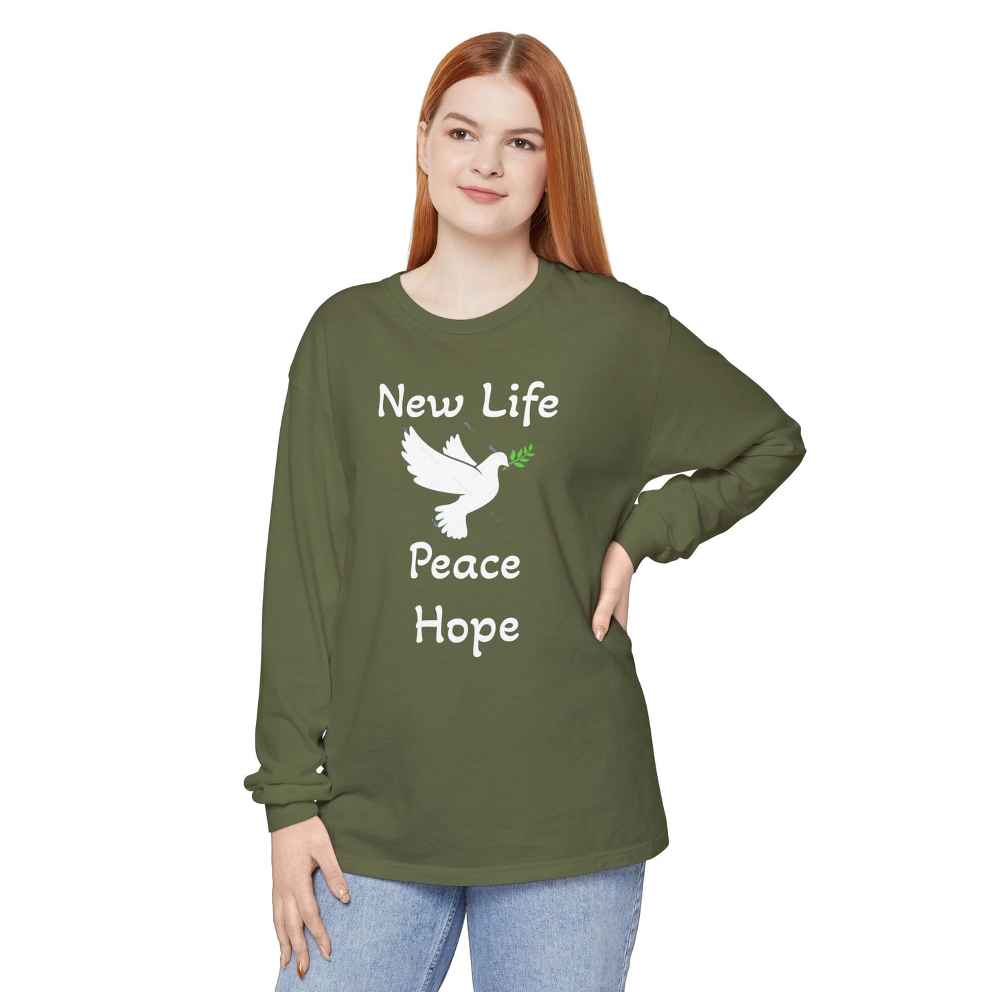 New Life-Peace Hope-Dove with Olive Branch Long Sleeve T-Shirt