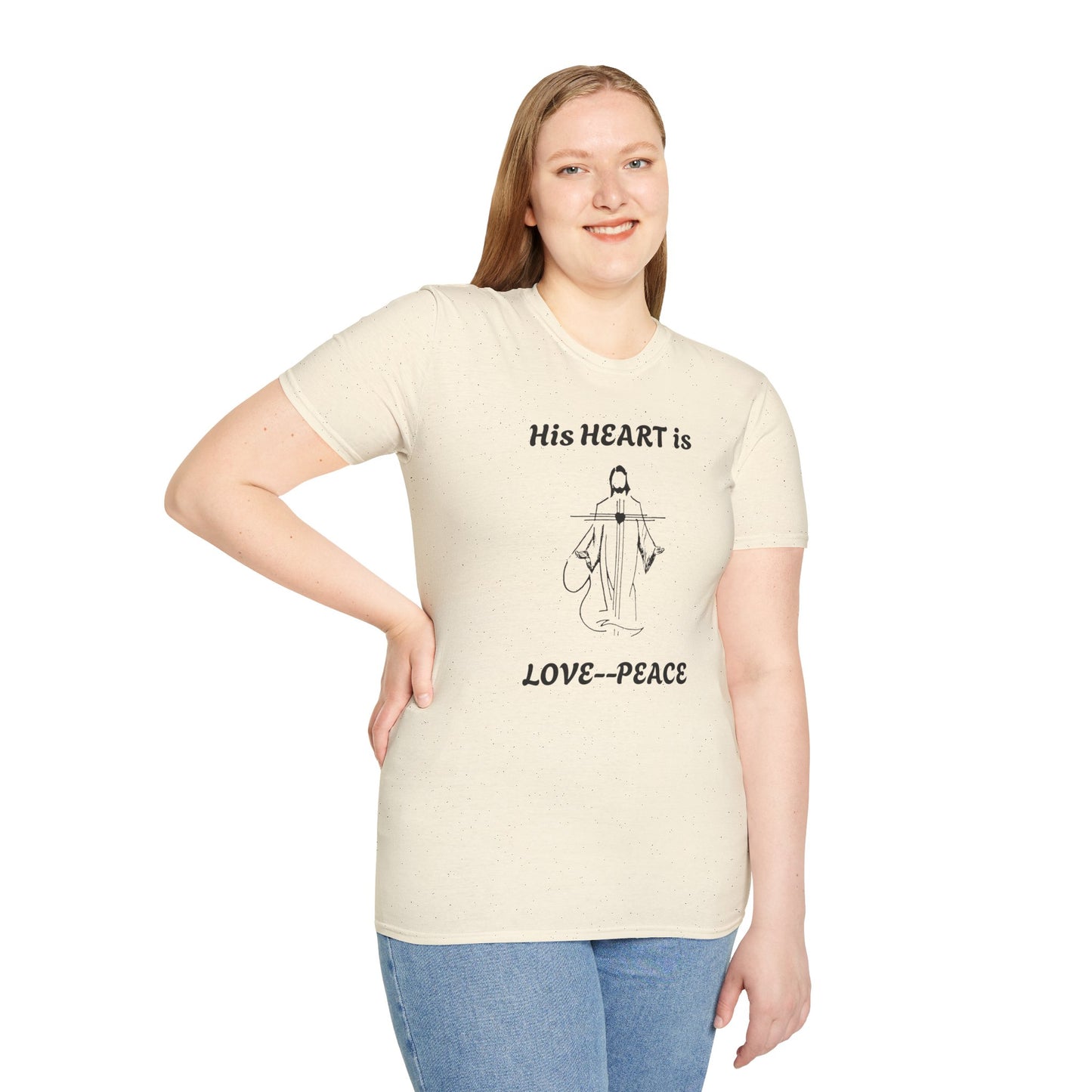 His Heart is Love-Peace Graphic T-Shirt, Unisex Spiritual Tee, Positive Vibe Shirt, Casual Gift for Friends and Family, Unique Faith Apparel