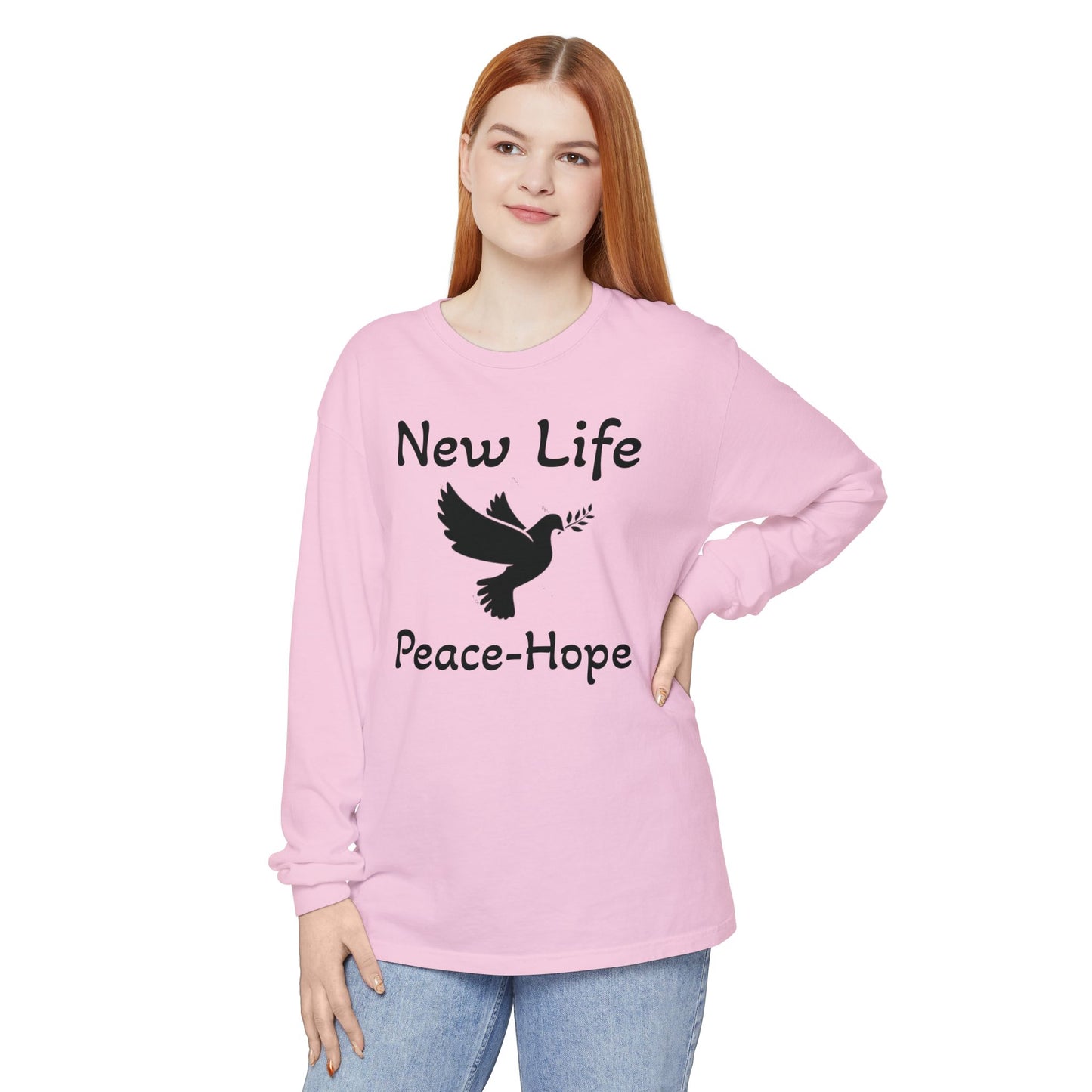 New Life- Peace Hope- Dove with Olive Branch Long Sleeve T-Shirt