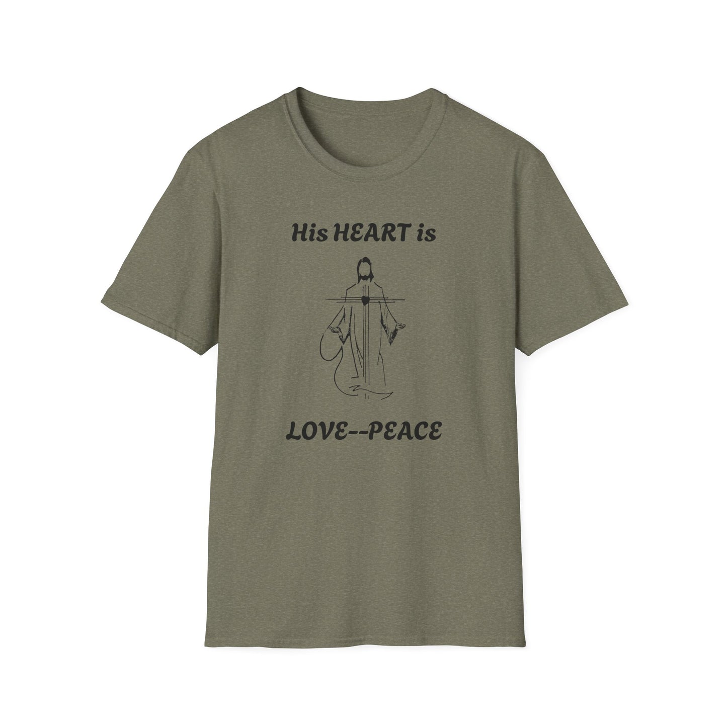 His Heart is Love-Peace Graphic T-Shirt, Unisex Spiritual Tee, Positive Vibe Shirt, Casual Gift for Friends and Family, Unique Faith Apparel