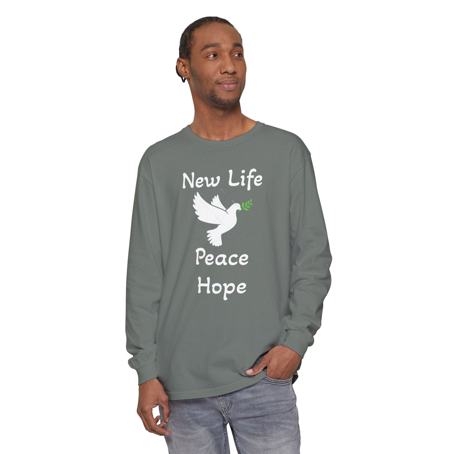New Life-Peace Hope-Dove with Olive Branch Long Sleeve T-Shirt