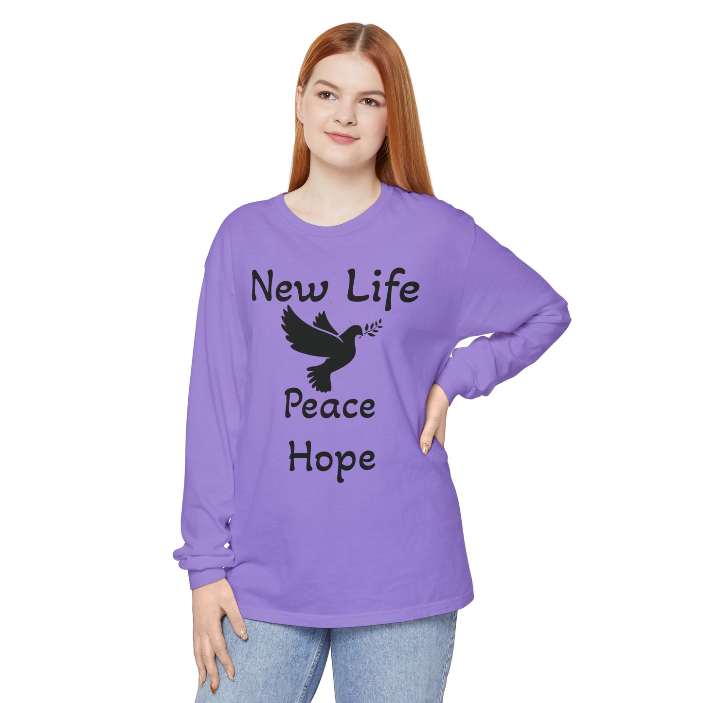 New Life- Peace Hope- Dove with Olive Branch Long Sleeve T-Shirt
