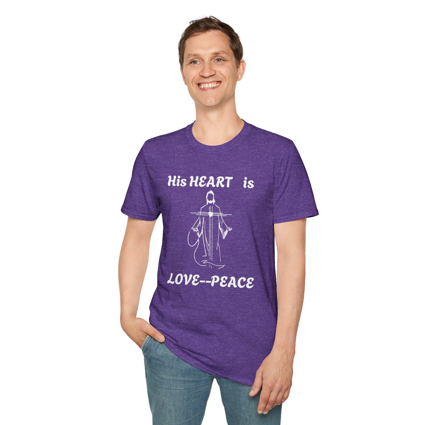 Christian Graphic Jesus  "His Heart is Love Peace" T-shirt