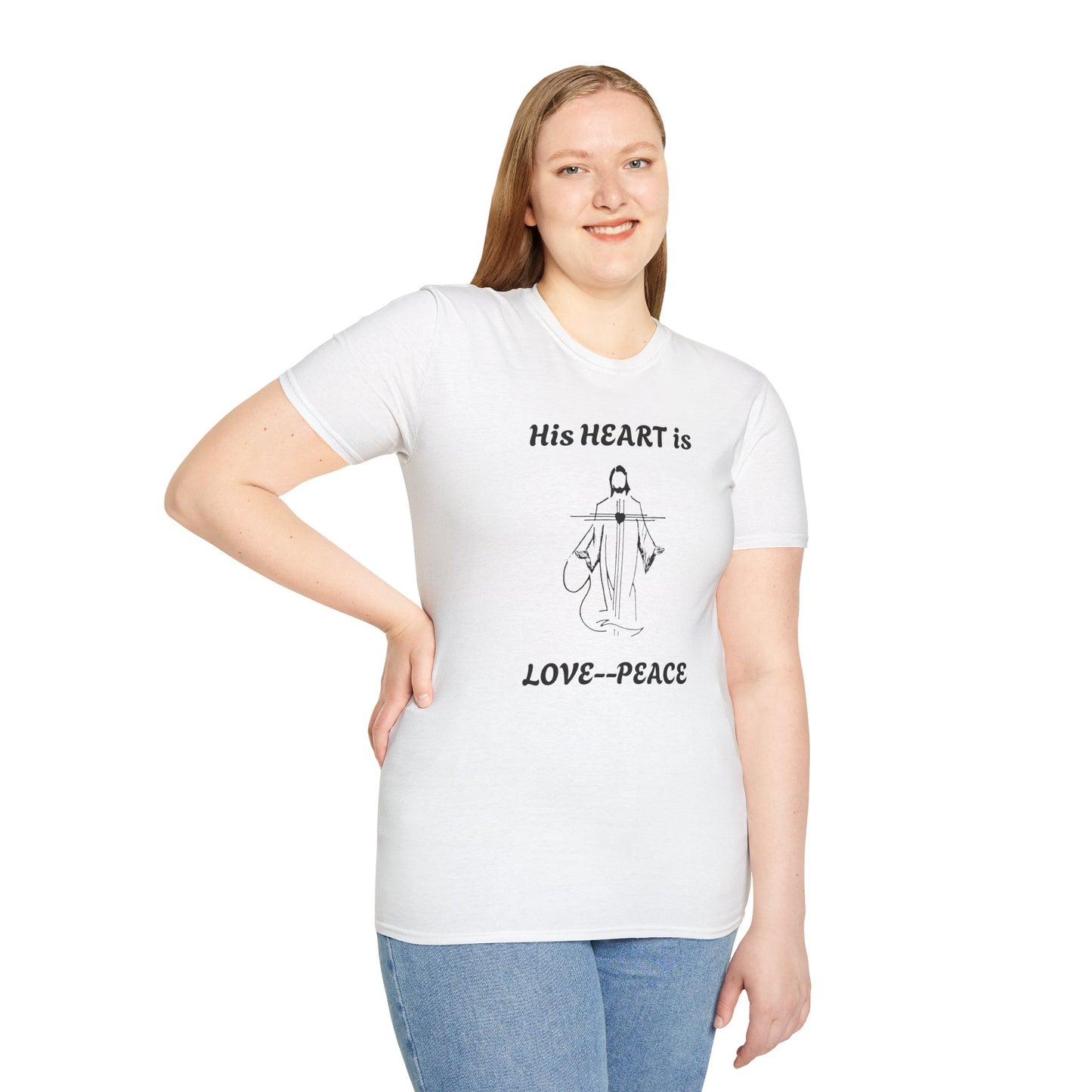 His Heart is Love-Peace Graphic T-Shirt, Unisex Spiritual Tee, Positive Vibe Shirt, Casual Gift for Friends and Family, Unique Faith Apparel