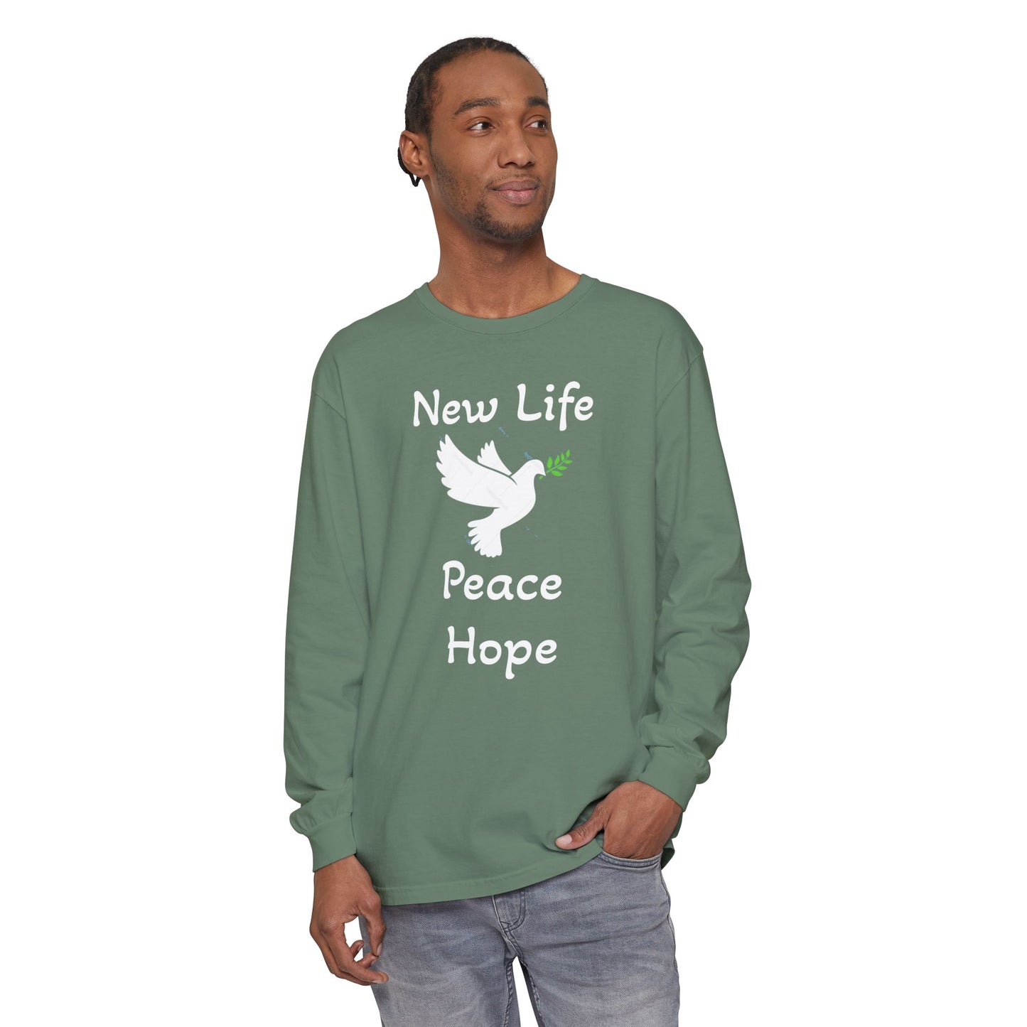 New Life-Peace Hope-Dove with Olive Branch Long Sleeve T-Shirt