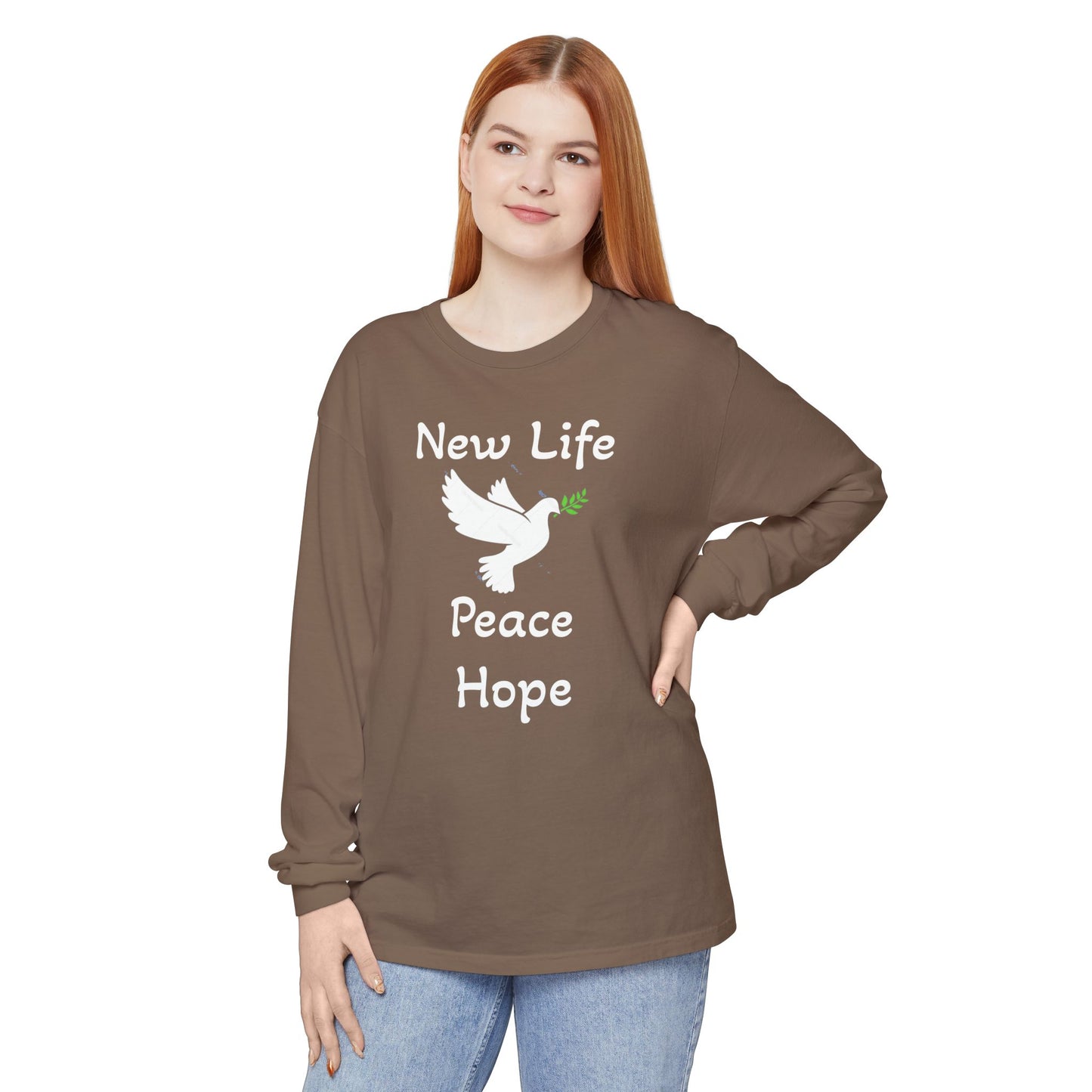 New Life-Peace Hope-Dove with Olive Branch Long Sleeve T-Shirt