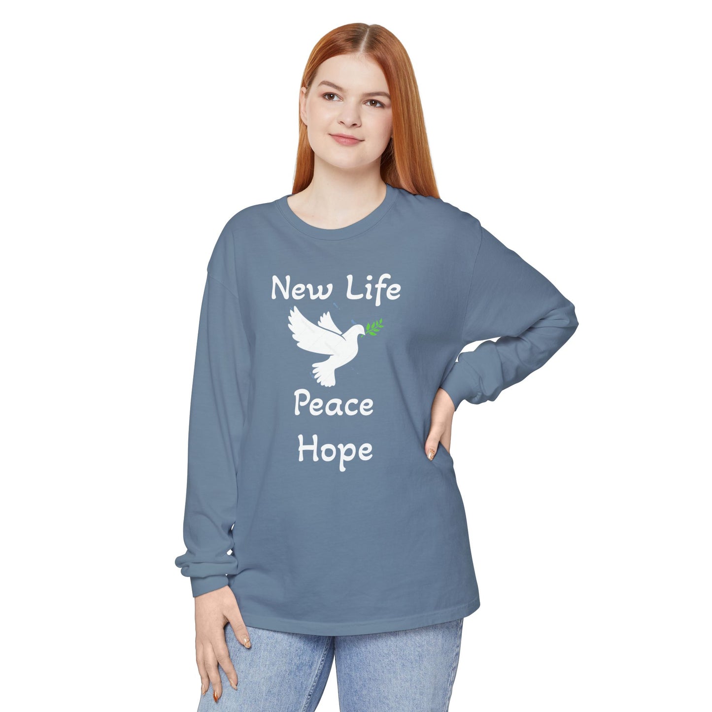New Life-Peace Hope-Dove with Olive Branch Long Sleeve T-Shirt