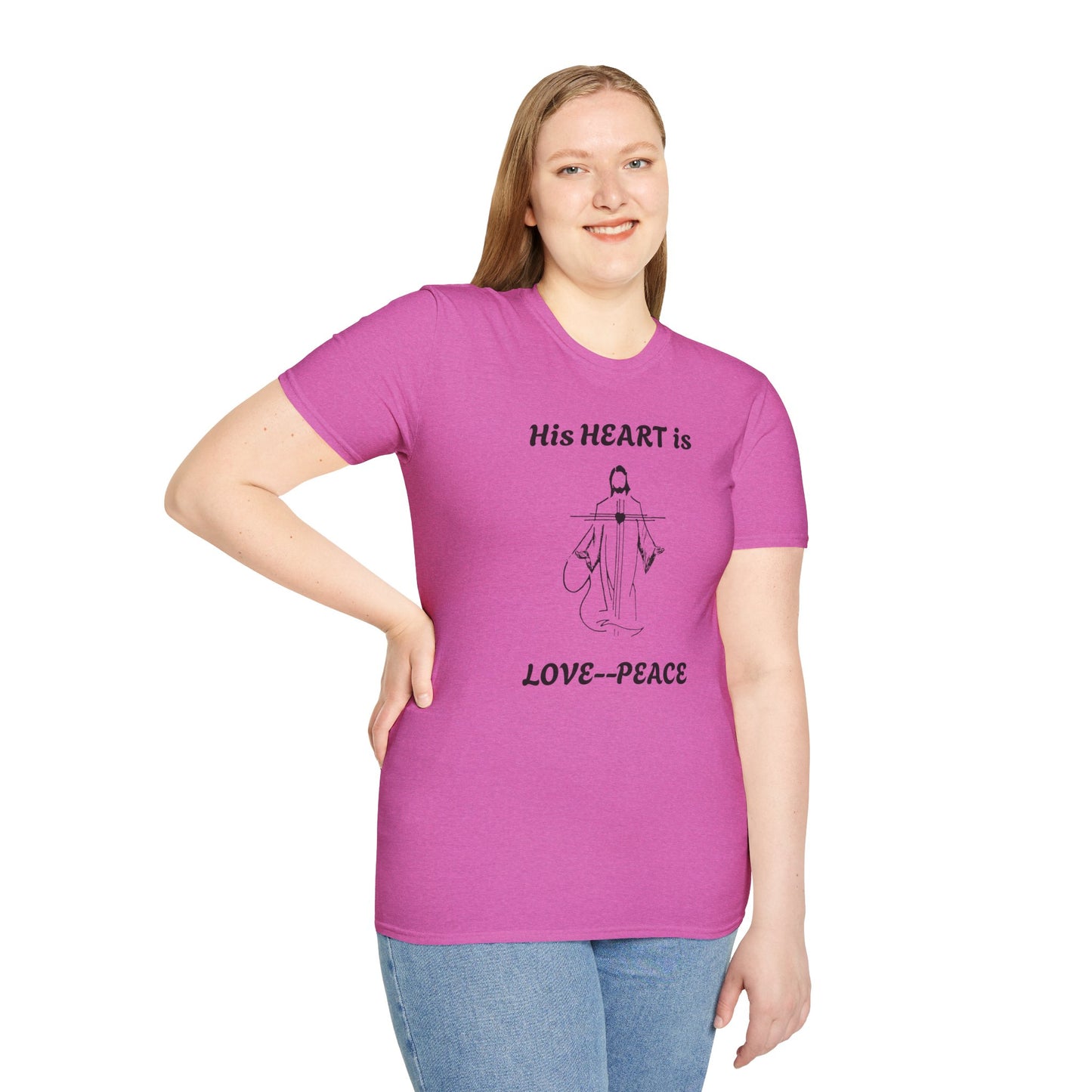 His Heart is Love-Peace Graphic T-Shirt, Unisex Spiritual Tee, Positive Vibe Shirt, Casual Gift for Friends and Family, Unique Faith Apparel