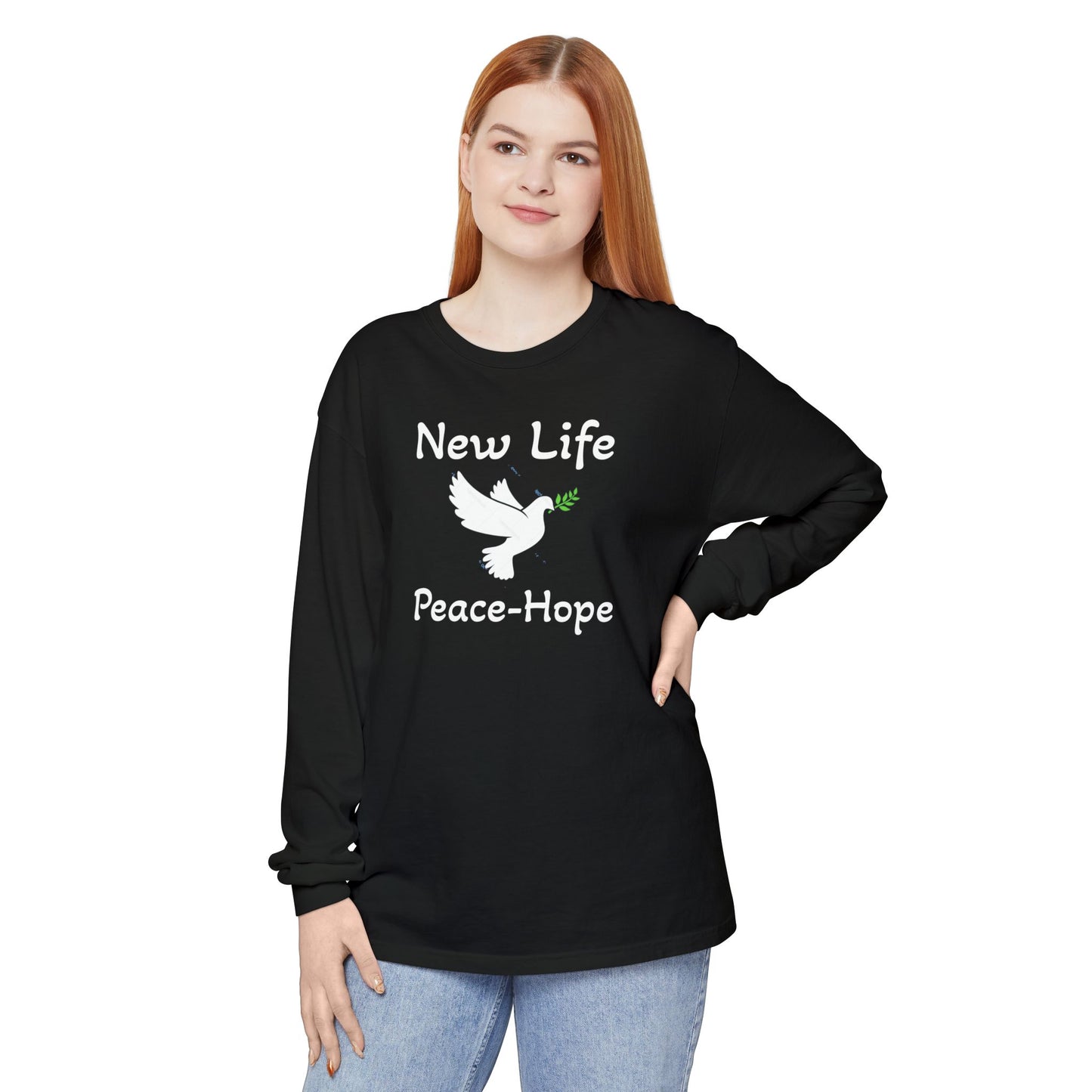 New Life-Peace Hope-Dove with Olive Branch Long Sleeve T-Shirt