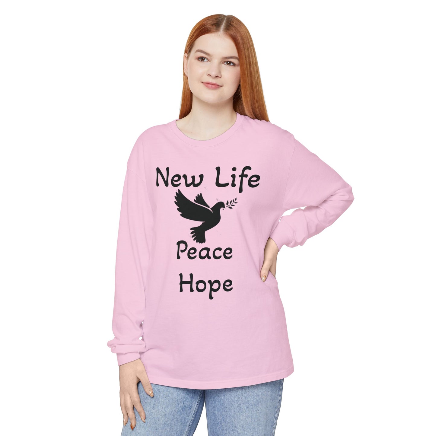 New Life- Peace Hope- Dove with Olive Branch Long Sleeve T-Shirt