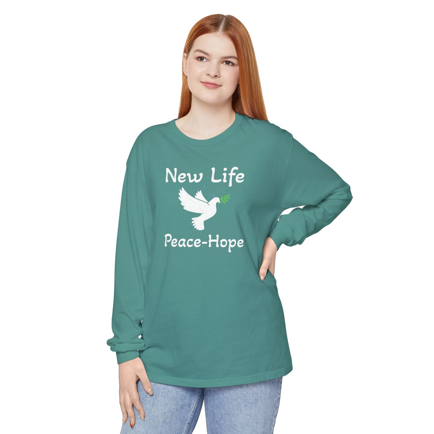 New Life-Peace Hope-Dove with Olive Branch Long Sleeve T-Shirt