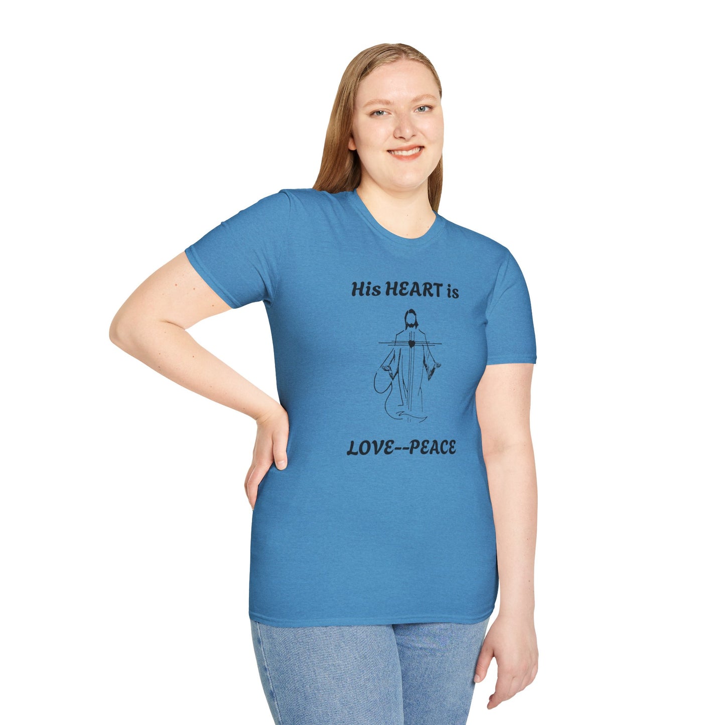 His Heart is Love-Peace Graphic T-Shirt, Unisex Spiritual Tee, Positive Vibe Shirt, Casual Gift for Friends and Family, Unique Faith Apparel