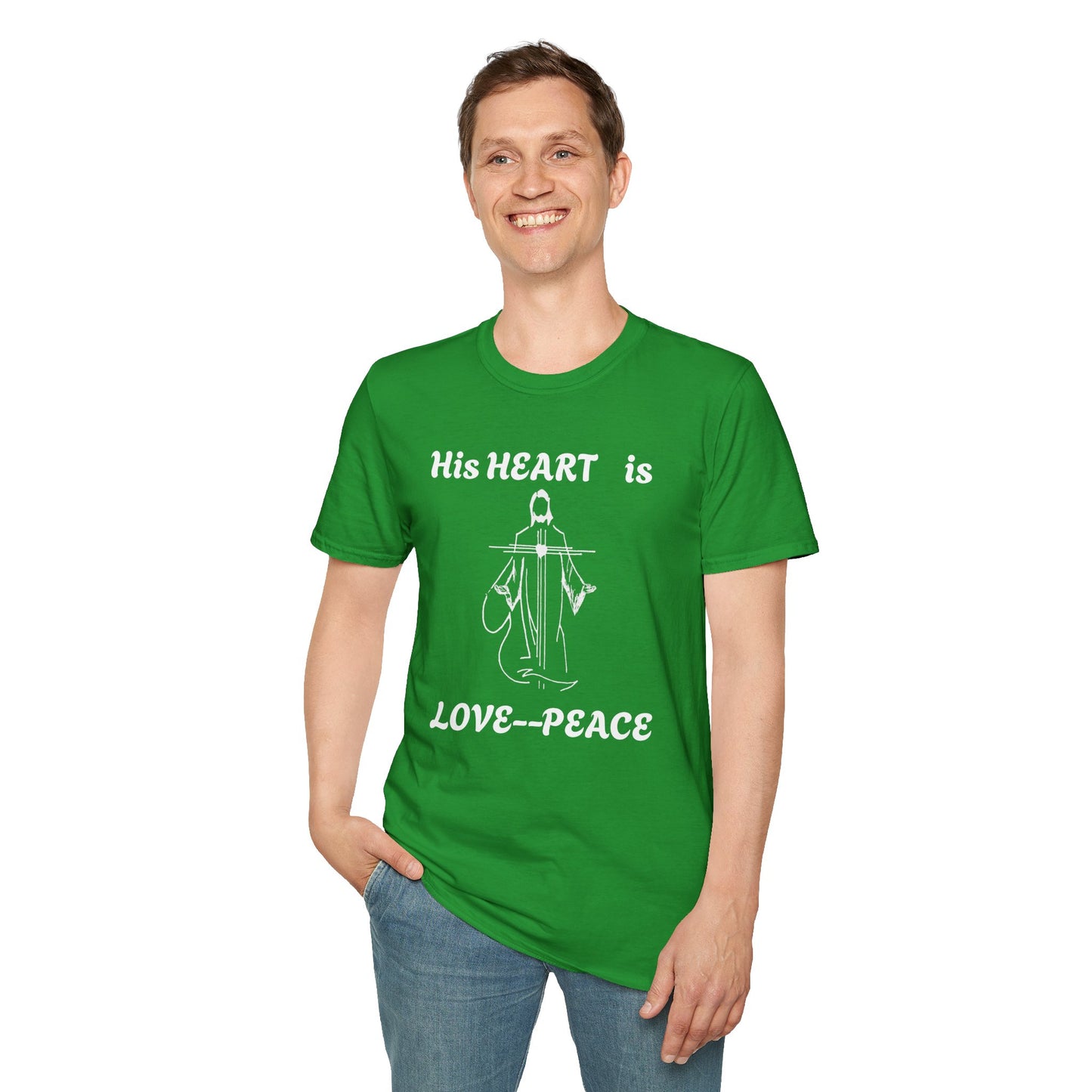Christian Graphic Jesus  "His Heart is Love Peace" T-shirt