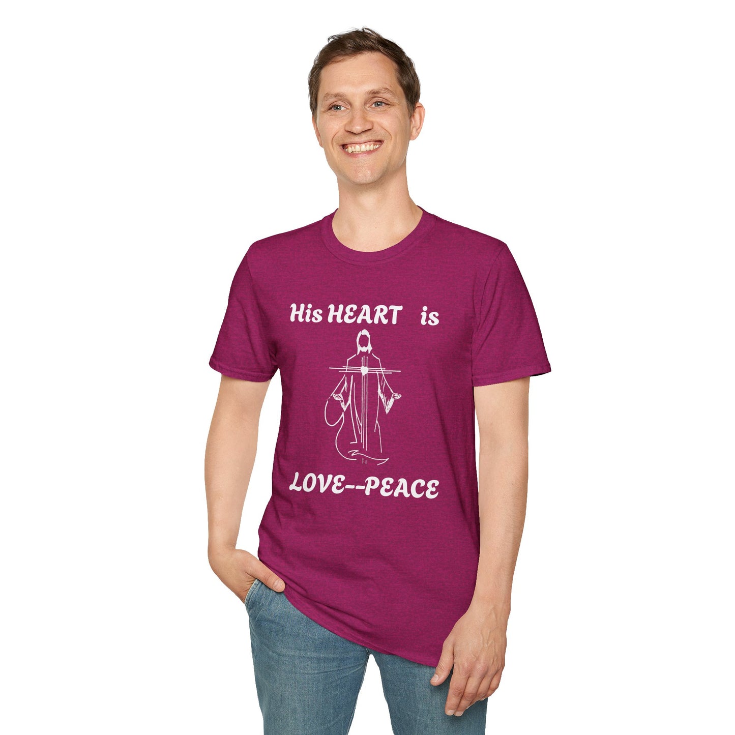 Christian Graphic Jesus  "His Heart is Love Peace" T-shirt