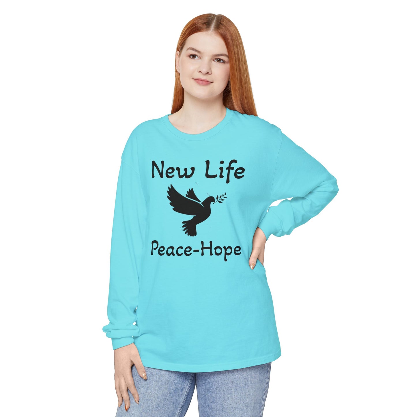 New Life- Peace Hope- Dove with Olive Branch Long Sleeve T-Shirt