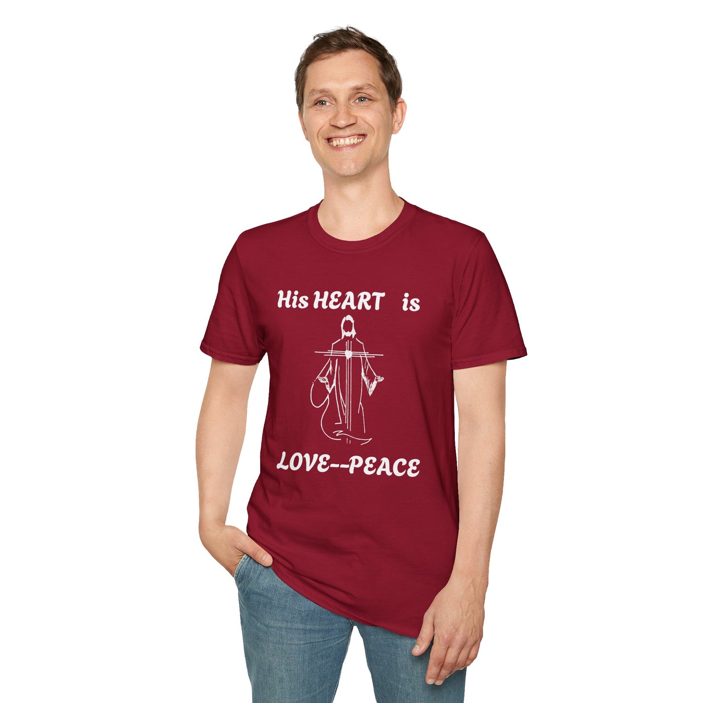 Christian Graphic Jesus  "His Heart is Love Peace" T-shirt