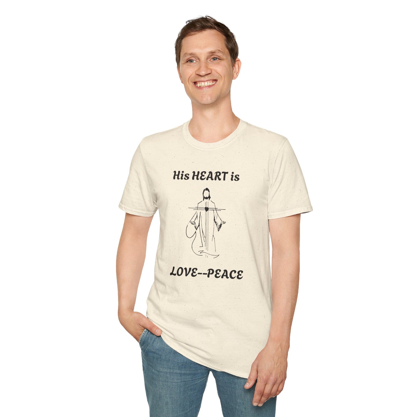 His Heart is Love-Peace Graphic T-Shirt, Unisex Spiritual Tee, Positive Vibe Shirt, Casual Gift for Friends and Family, Unique Faith Apparel